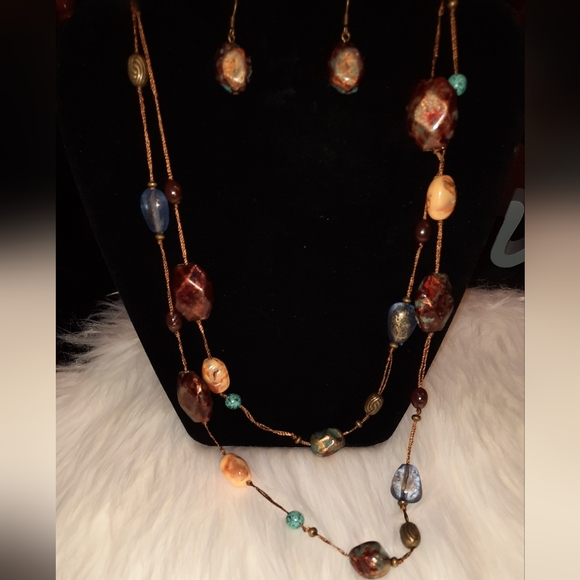 Boho bead xtra long necklace and matching earrings GUC - Picture 11 of 13